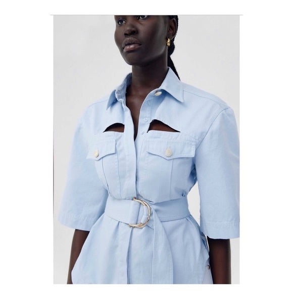 NWT SIGNIFICANT OTHER Regina Shirt Light Blue Cutout Belted Size US 4 - Picture 5 of 12